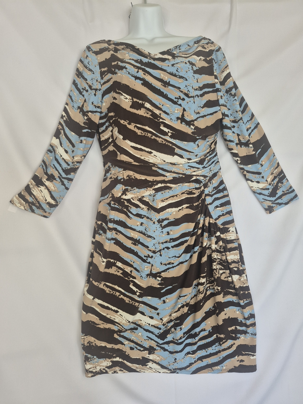 Nine West Long-Sleeve Zebra-Print Dress in Blue and Tan